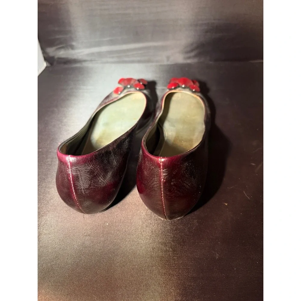 Sesto Meucci Burgundy Leather Jewel Toe Ballet‎ Flats Shoes Womens 9 N Italy